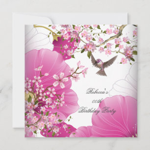 Birthday Party hübsch Pink Asian Blossom Bird Einladung