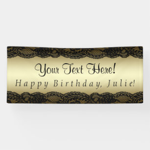 Birthday Party in Black and Gold Lace Banner