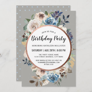 Birthday Party in Blu und Elfenbeinküste Einladung