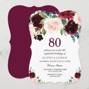 Birthday Party in Burgund Rot Pink Floral 80. Einladung