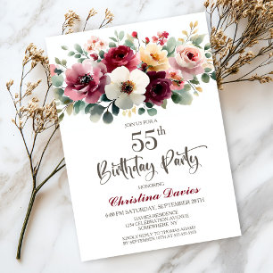 Birthday Party in Burgundy Floral Einladung