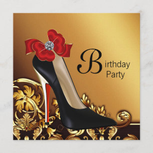 Birthday Party in Gold Red Black High Heel Shoel Einladung