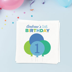 Birthday Party in Modern Blue und Green Balloon Serviette