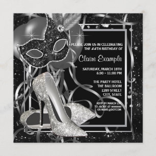 Birthday Party in Schwarz und Weiß Einladung