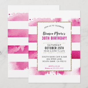 BIRTHDAY PARTY INVITE Gold rosa Aquarellstreifen Einladung