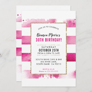 BIRTHDAY PARTY INVITE Gold rosa Aquarellstreifen Einladung