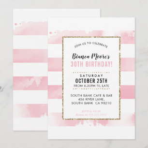 BIRTHDAY PARTY INVITE Gold rosa Aquarellstreifen Einladung