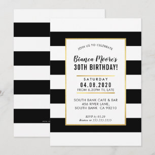 BIRTHDAY PARTY INVITE Modernes, minimales schwarze Einladung