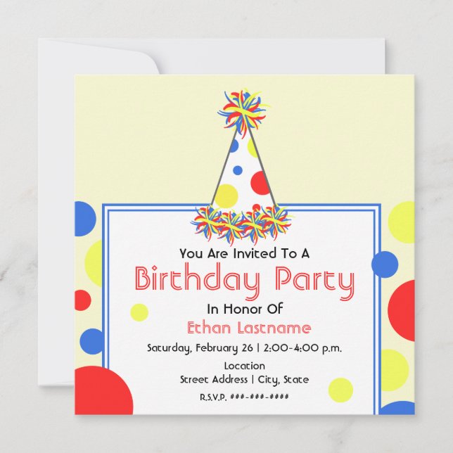 Birthday Party Invite - Polka Dot Birthday Hat Einladung (Vorderseite)