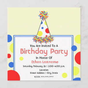 Birthday Party Invite - Polka Dot Birthday Hat Einladung