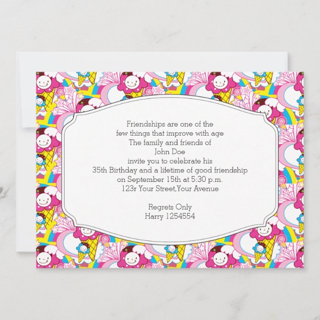 Birthday Party Kawaii Ice Creme Uber Niedlich Einladung (Vorderseite)