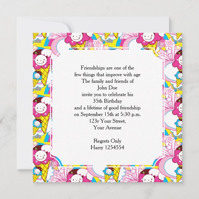 Birthday Party Kawaii Ice Creme Uber Niedlich Einladung (Vorderseite)