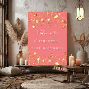 Birthday Party Korallen Gold Sterne willkommen Poster