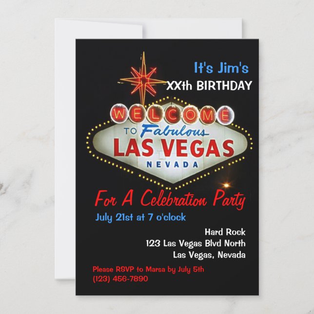 Birthday Party Las Vegas Party Einladungen (Vorderseite)