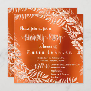 Birthday Party Leaf Wreath Glitzer Rose Gold Coral Einladung