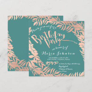 Birthday Party Leafen Wreath Mint Pink Rose Gold Einladung