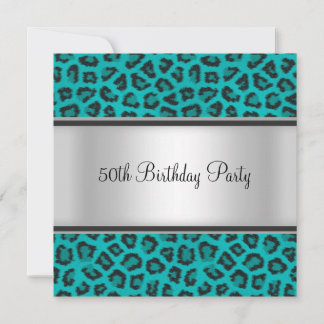 Birthday Party Leopard Fur Aquamarin Einladung