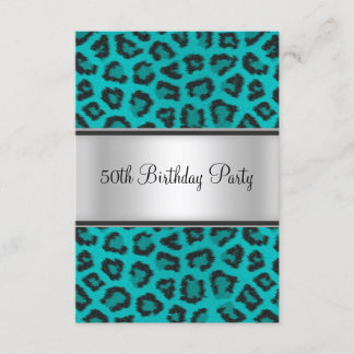 Birthday Party Leopard Fur Aquamarin Einladung