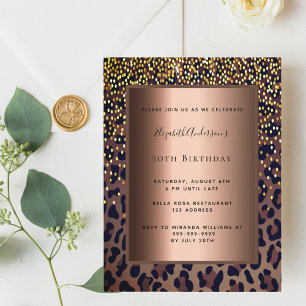 Birthday Party Leopard Muster Bronze-Einladung Postkarte