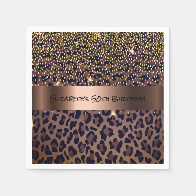 Birthday Party leopard Print Bronze Serviette (Vorderseite)