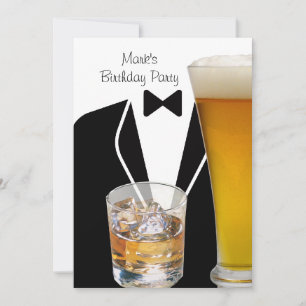 Birthday Party Mans Mens Beer Scotch Tuxedo Einladung
