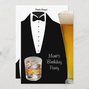 Birthday Party Mans Mens Beer Scotch Tuxedo Einladung