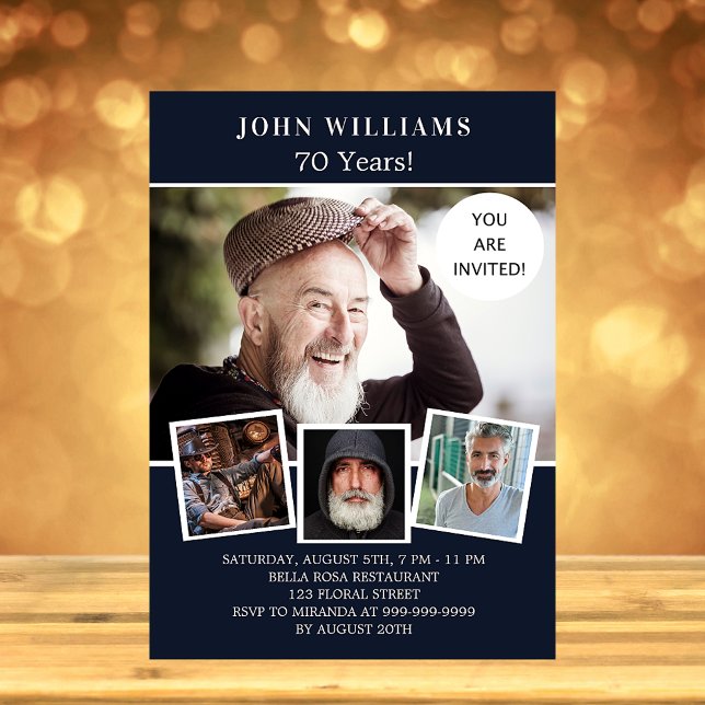 Birthday Party Marine blaue Foto Collage Einladungspostkarte (Von Creator hochgeladen)