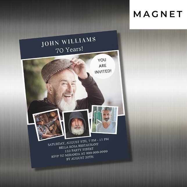 Birthday Party Marine blauen Foto Collage Luxus Magneteinladung (Von Creator hochgeladen)