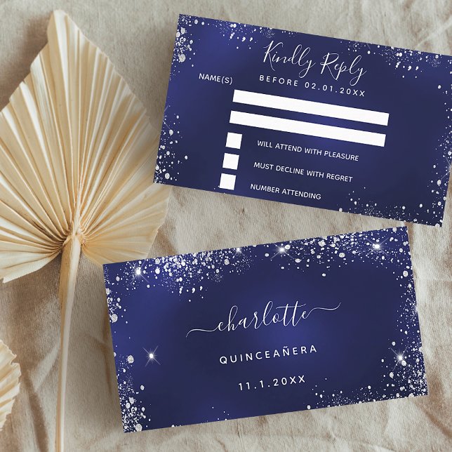 Birthday Party Marine blauen silbernen Glitzer UAW Begleitkarte (Von Creator hochgeladen)