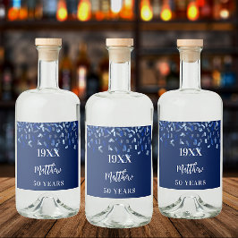 Birthday Party Marine Blue Konfetti Namen Jahre Alkoholflaschenetikett
