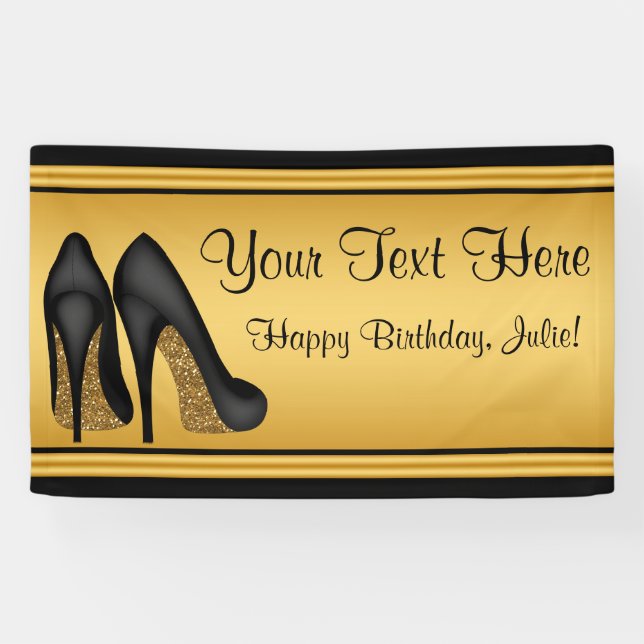 Birthday Party mit Black and Gold High Heel Shoel Banner (Horizontal)