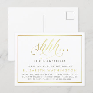 Birthday Party mit Gold und Weiß Einladungspostkarte