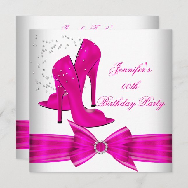 Birthday Party mit Hot Pink High Heel Shoe Einladung (Vorne/Hinten)