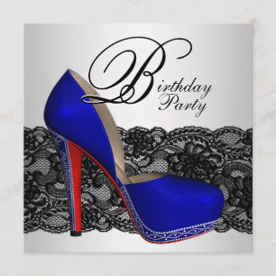 Birthday Party mit Schwarz und Blau High Heel Shoe Einladung
