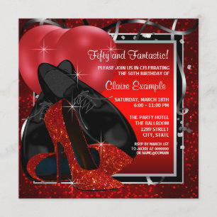 Birthday Party mit schwarzen und roten High Heels Einladung