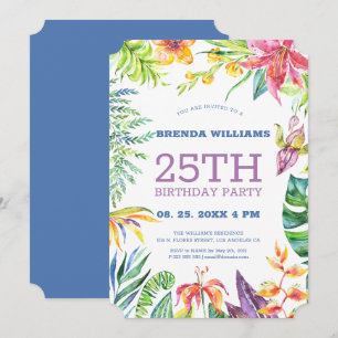 Birthday Party mit tropischen Blumen Einladung