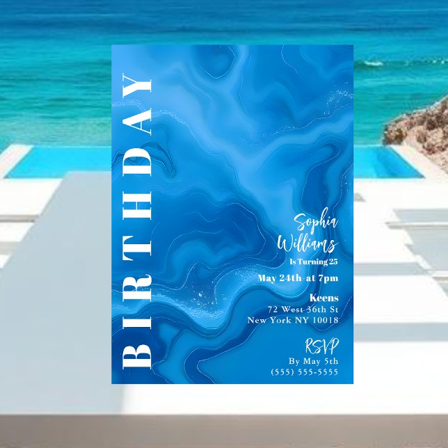 Birthday Party Moonstone Blue Einladung (Birthday Party Moonstone Blue Invitation)