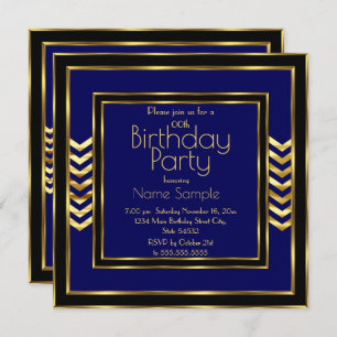Birthday Party Navy Blue Black Gold Art Deco Einladung