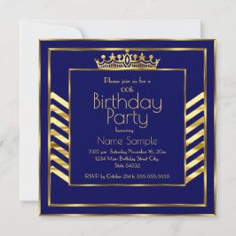 Birthday Party Navy Blue Gold Crown Art Deco Einladung