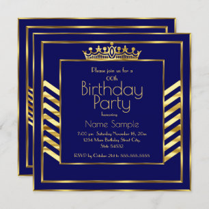 Birthday Party Navy Blue Gold Crown Art Deco Einladung