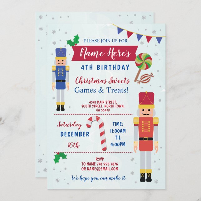 Birthday Party Nutcracker Toy Christmas Invite Einladung (Vorne/Hinten)