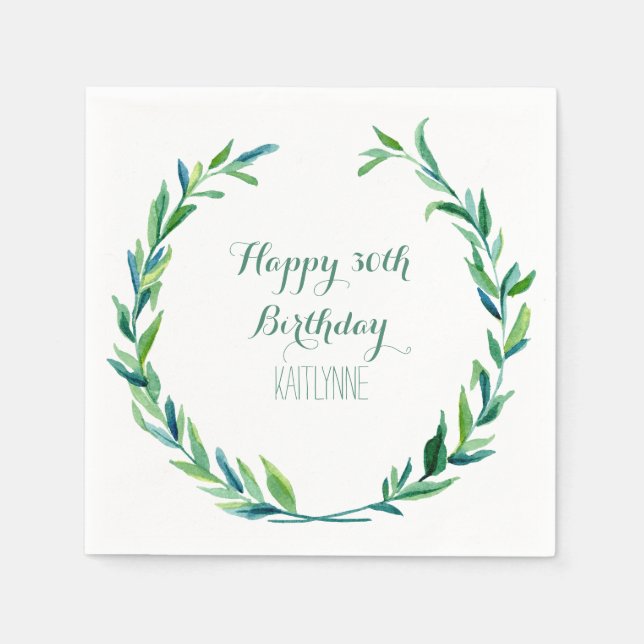Birthday Party Olive Leaf Laurel Wreath Modern Serviette (Vorderseite)