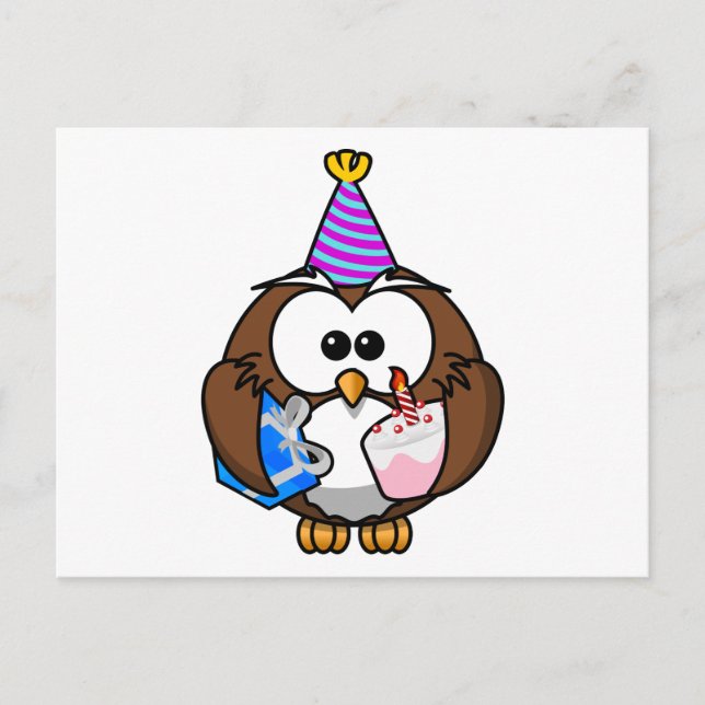 Birthday Party Owl Postkarte (Vorderseite)