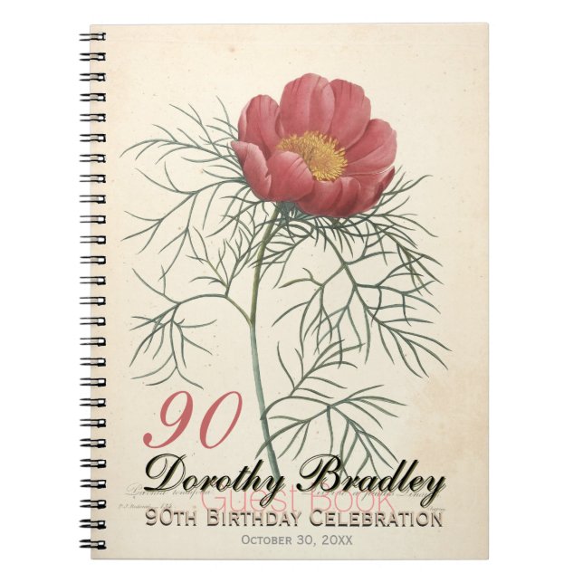 Birthday Party Peony Custom GuestBook Notizblock (Vorderseite)