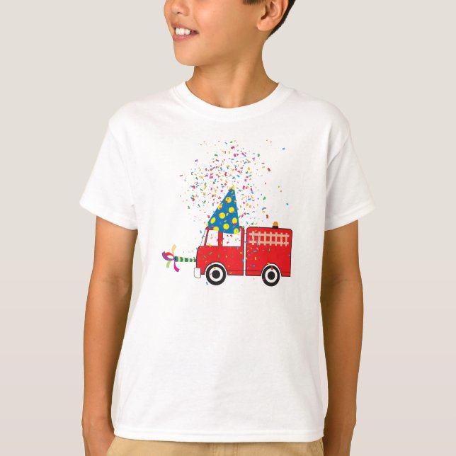 Birthday Party personalisiert Red Fire Truck T-Shirt (Vorderseite)