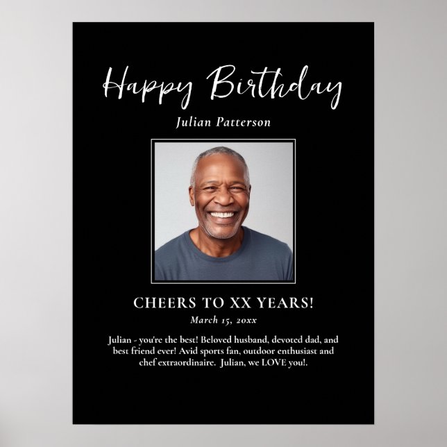 Birthday Party Photo Black White Fun Welcome Poster (Vorne)