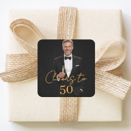 Birthday party photo cheers gold quadratischer aufkleber