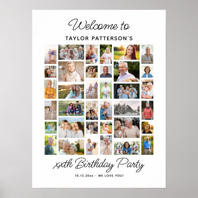 Birthday Party Photo Collage, Simple, Fun Welcome  Poster (Vorne)