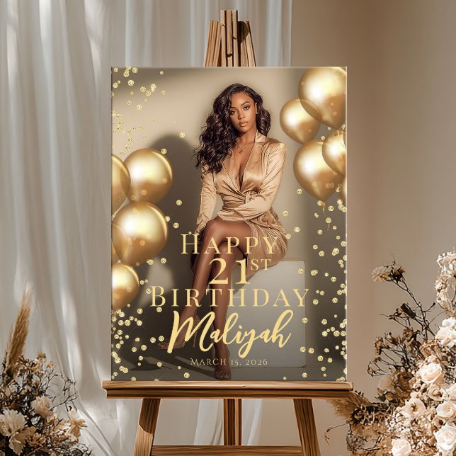 Birthday party photo gold balloons welcome poster (Von Creator hochgeladen)