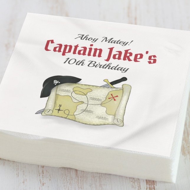 Birthday Party Pirate Map Whimsical Personalisiert Serviette (Von Creator hochgeladen)
